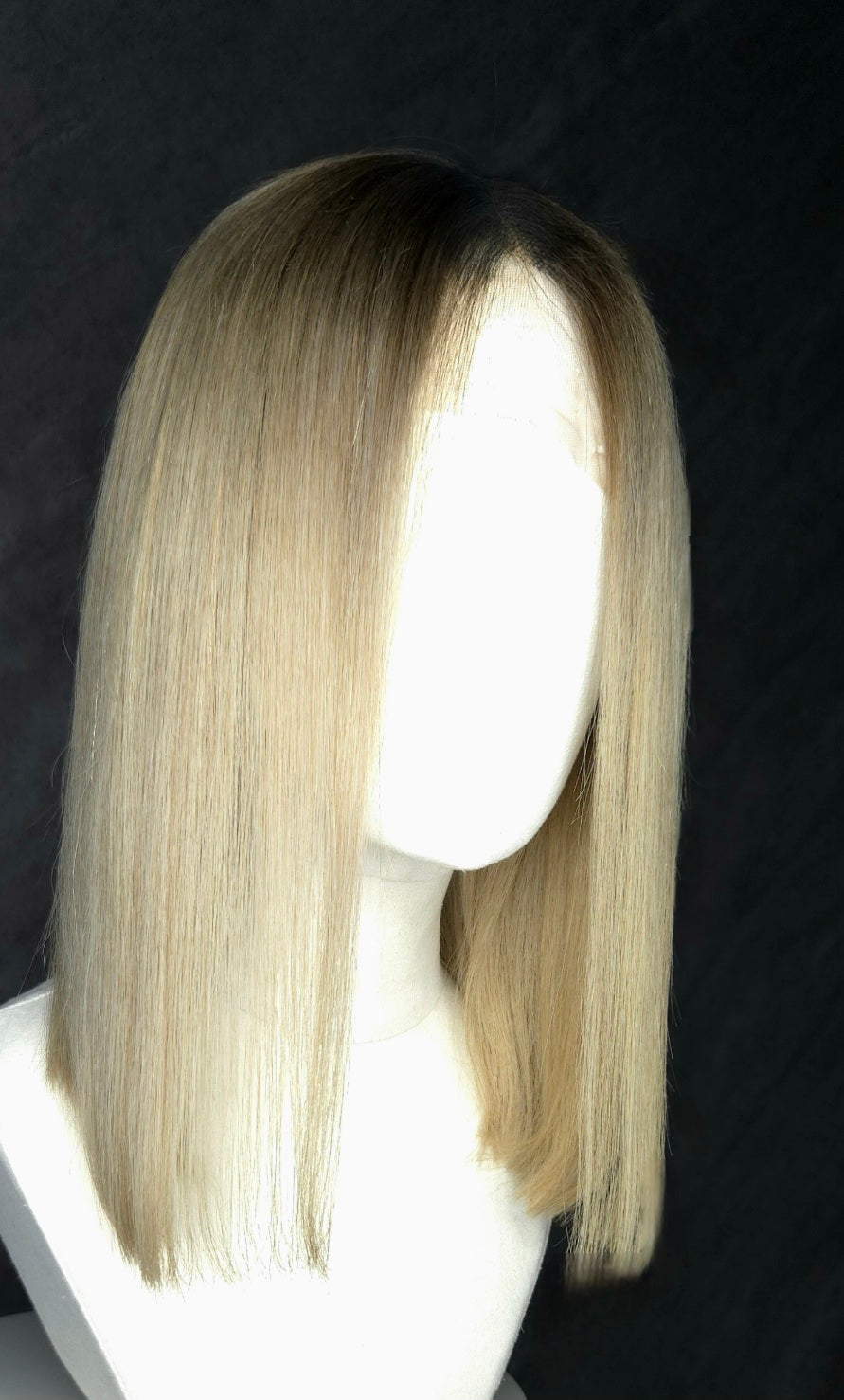 Audrey: 14" Human Hair Wig - Straight Blonde Bob with Dark Roots Perth