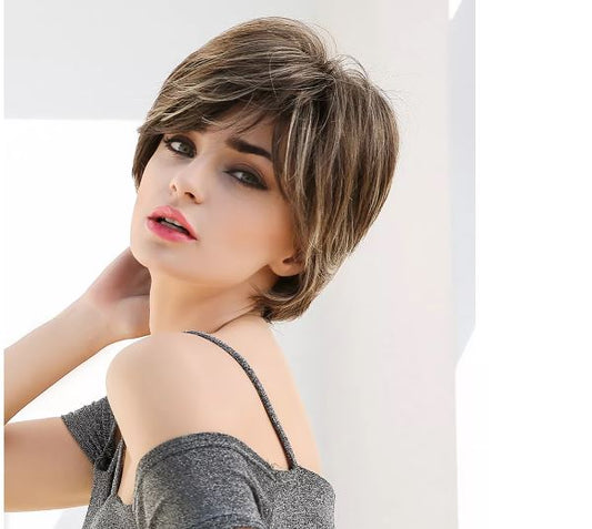 Jenner: Short Brown Human Blend Wig AU