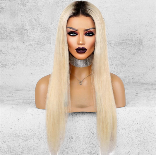 Amélie - Radiant Blonde Lace Front Wig | Dark Root, 100% human Hair