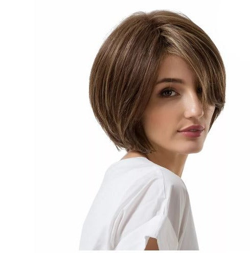 Short Bob Dark Brown Mixed Blonde Highlight