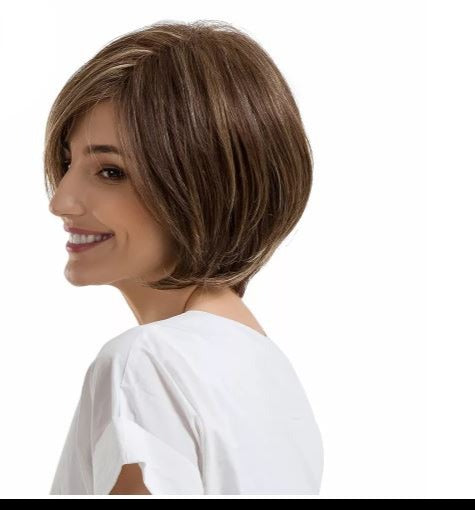 Short Bob Dark Brown Mixed Blonde Highlight