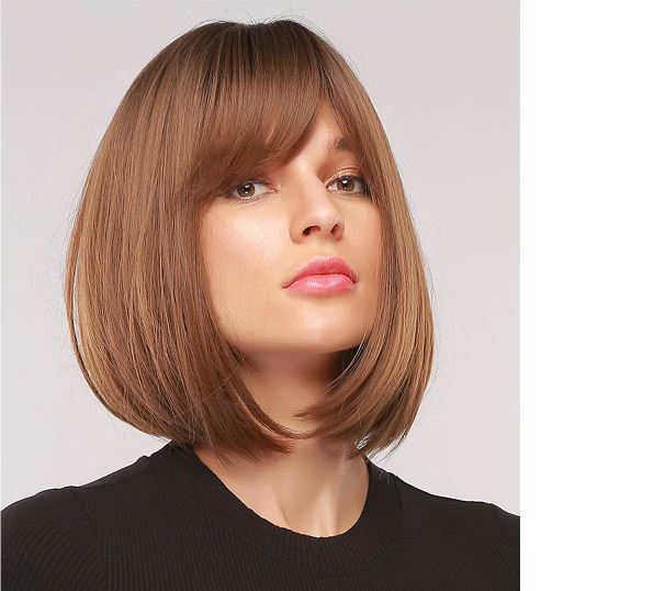 Bronte: Bob Synthetic Wig with Bangs - Brown Blonde Highlights AU
