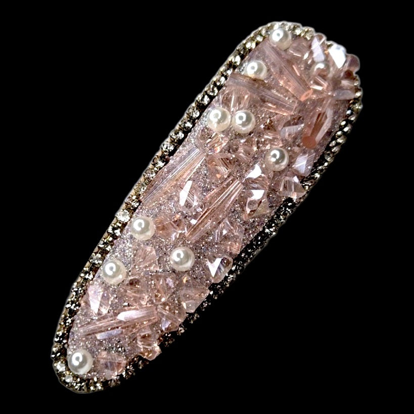 Crystal & Pearl Statement Hair Clip | Felt-Lined Anti-Snag Snap Clip