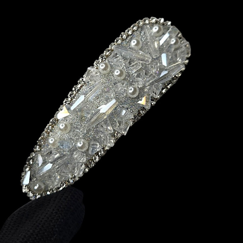 Crystal & Pearl Statement Hair Clip | Felt-Lined Anti-Snag Snap Clip