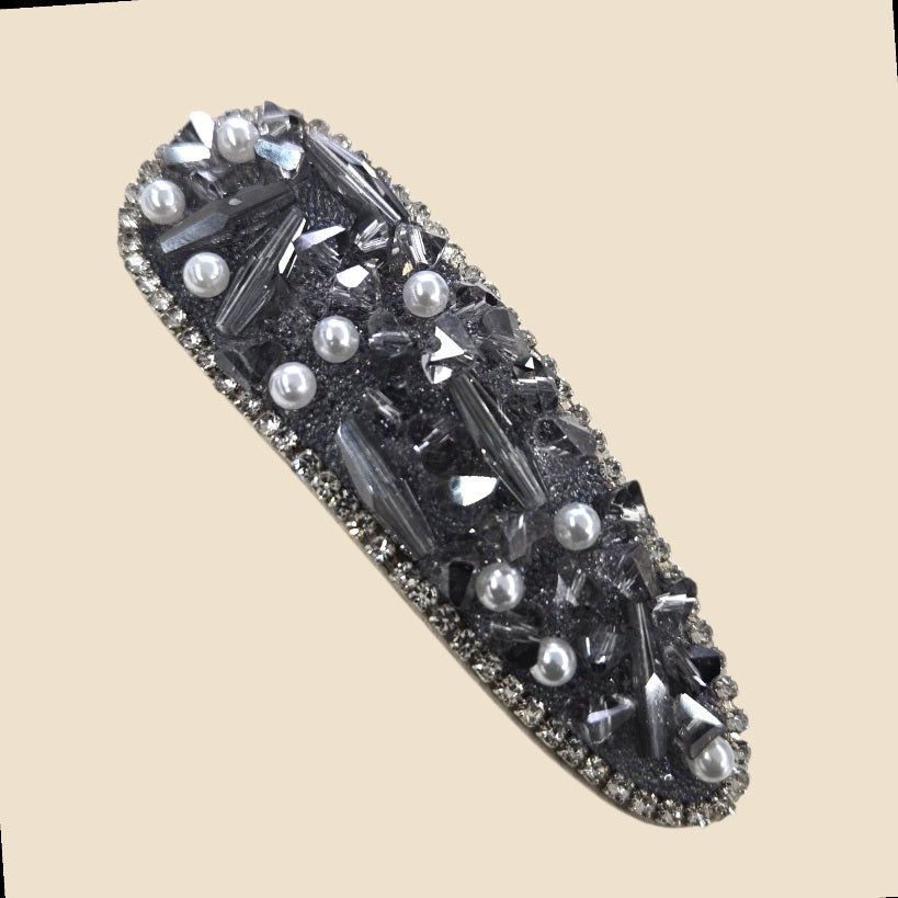 Crystal & Pearl Statement Hair Clip | Felt-Lined Anti-Snag Snap Clip