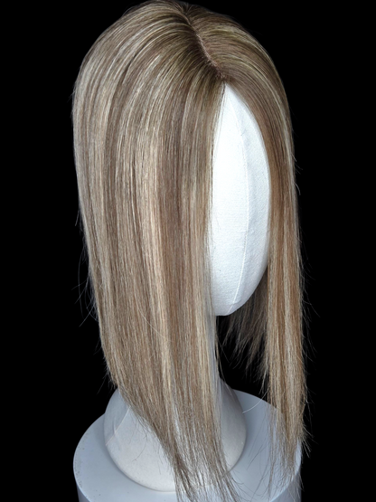 Riley 3x5 Silk Base Hair Topper | Blonde & Brown Highlights - Natural Look