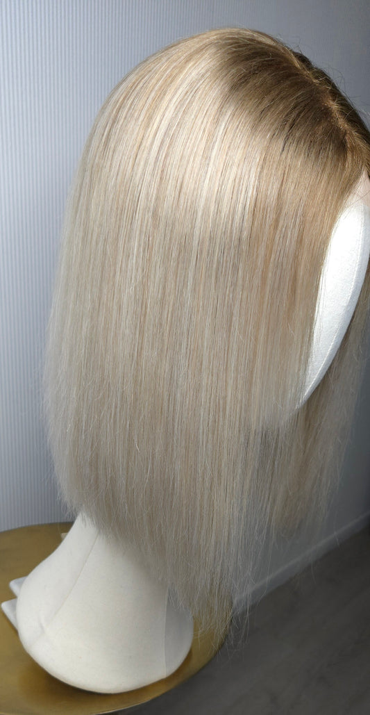 Audrey: 14" Human Hair Wig - Straight Blonde Bob with Dark Roots Perth