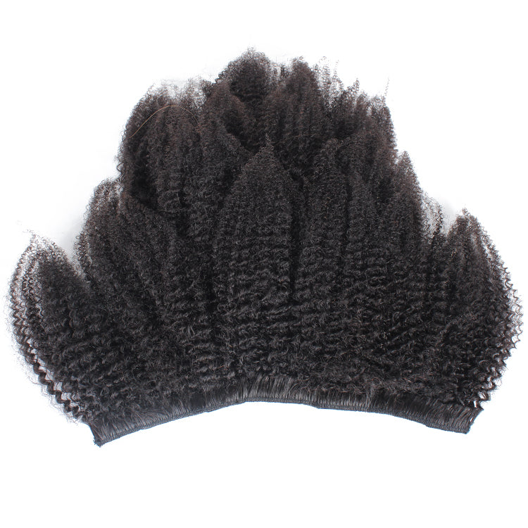 A clip-in hair extension featuring an Afro Kinky Curly texture, designed for Black women.