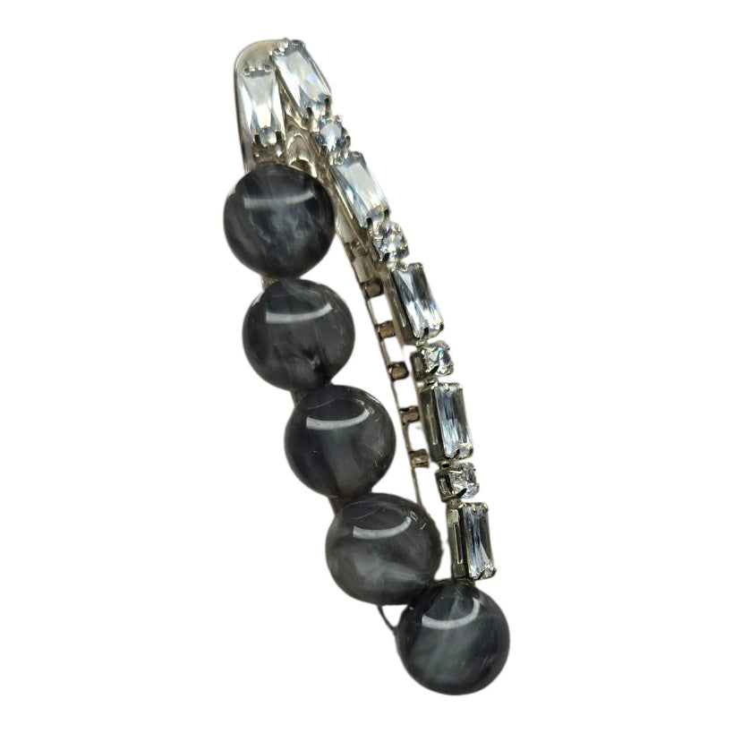 Grey Marble & Crystal Hair Barrette | Non-Snag Rhinestone Hair Slide