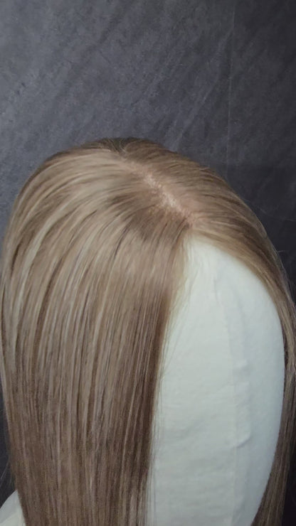 Harper" 3x5 Silk Base Hair Topper | Golden Blonde Highlights - Natural Look