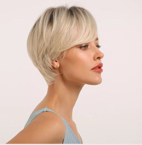 Short blonde synthetic wig