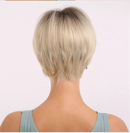 Short blonde synthetic wig
