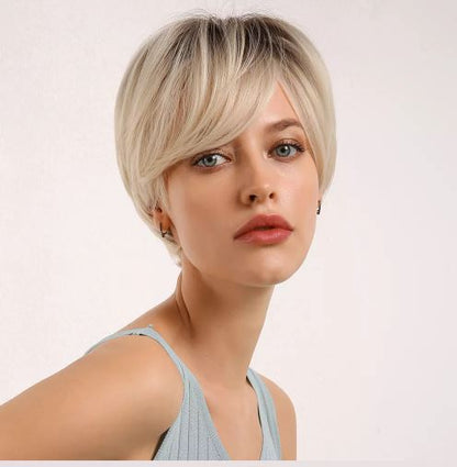 Short blonde synthetic wig